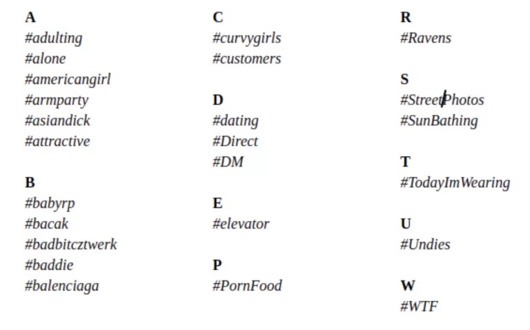 A list of Banned Instagram Hashtags
