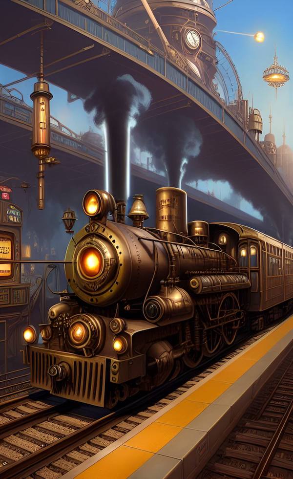 a steampunk train by Dream by Wombo