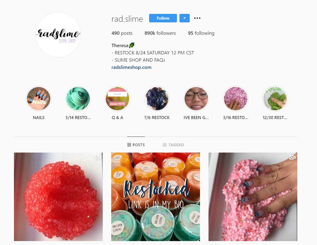 rad.slime Instagram account screenshot