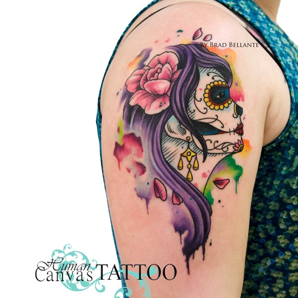 Colorful tattoo on the shoulder 